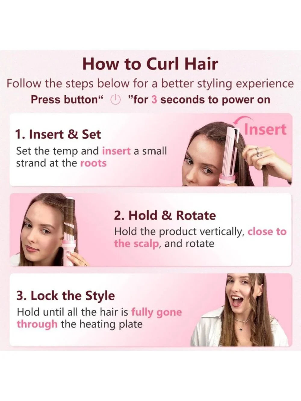 3-in-1 Automatic Curling Iron with Cool Airflow - Rotating Beach Waves Styler